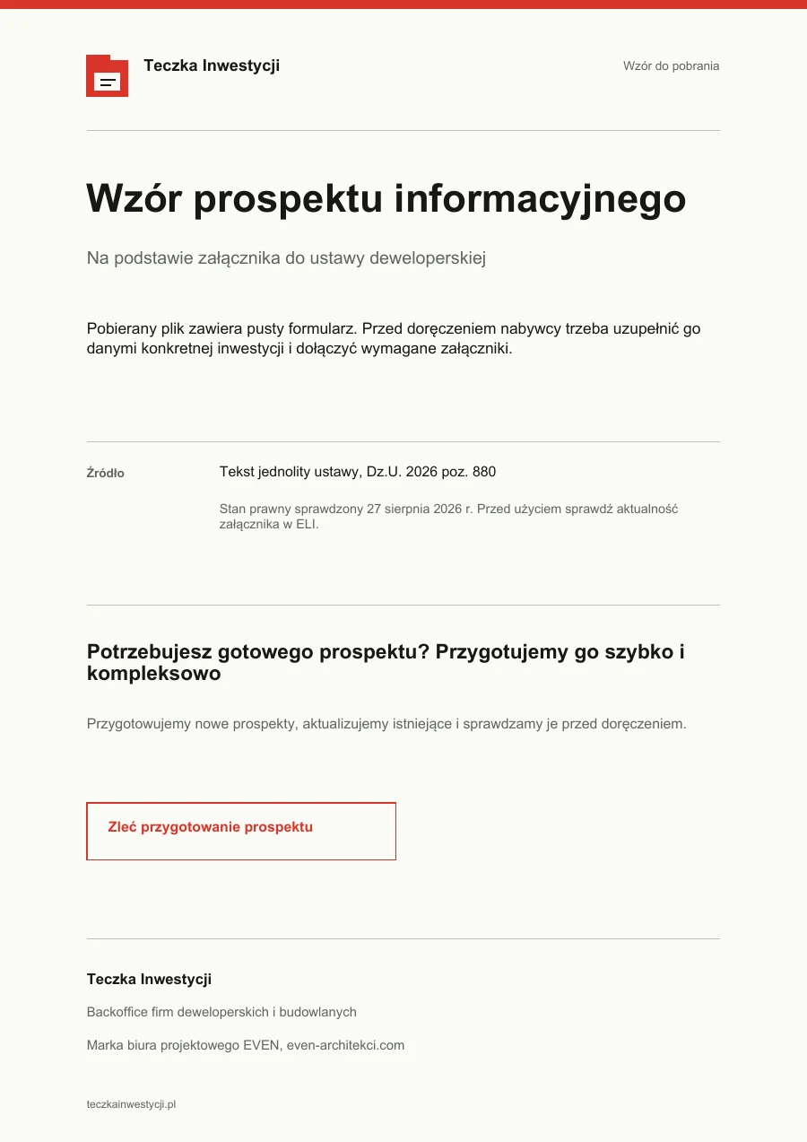 Pierwsza strona wzoru prospektu informacyjnego Teczki Inwestycji